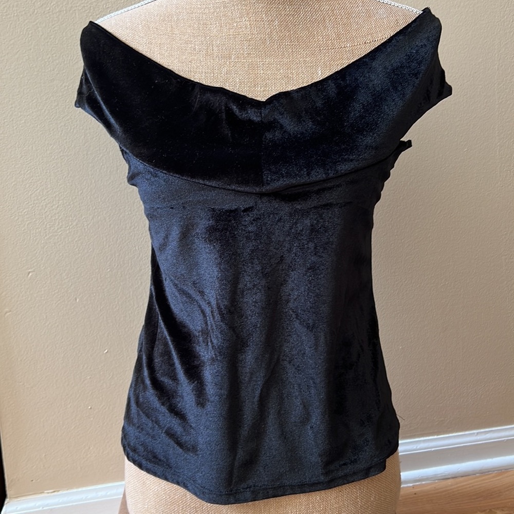 Off the shoulder black velour top